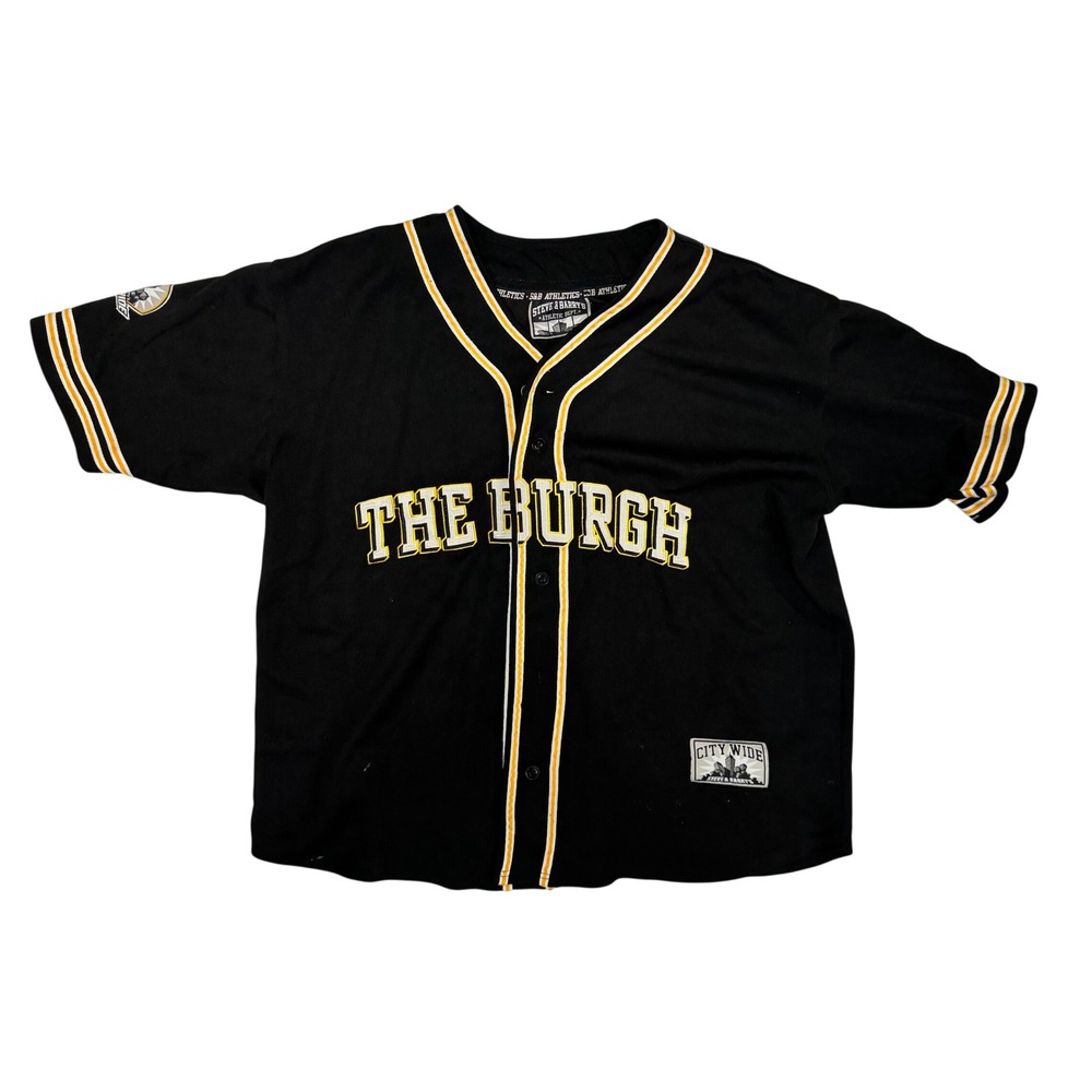 Steve & Barrys The Burgh Pittsburgh Baseball Jersey Black Yellow Stitched XL